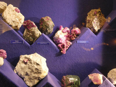 Rocks with red ruby crystals