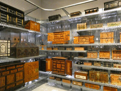 Display of antique chests of drawers