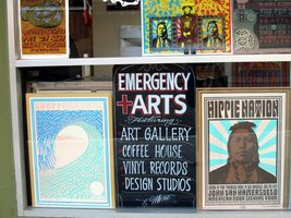 Posters from the 60s in the window