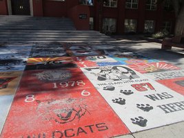 painted bricks in front of school