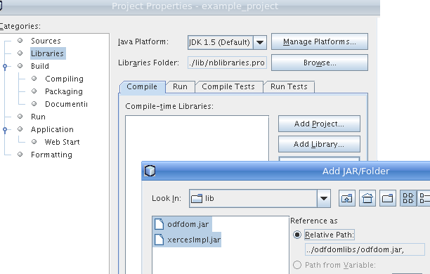 Dialog for adding library jar files