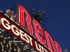 Reno sign seen at an upward angle from beneath the sign