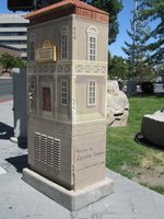 Box painted to look like a bank building