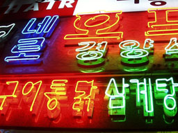 neon lights in Myeong-dong
