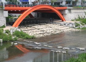 Bright orange bridge
