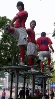 Immense statues of Korean soccer players