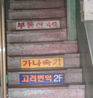 Stickers on the stairs tell you what else is in the building.