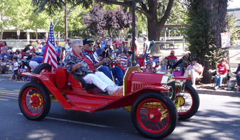 Red Model T with flags