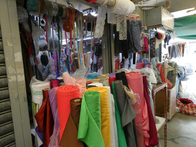 bolts of multicolored cloth