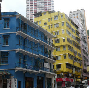blue yellow buildings