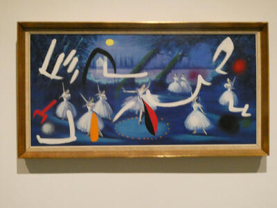 painting of dancers with overlaid geometric shapes