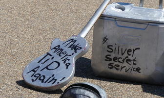 Guitar with words “Make America Tip Again!”