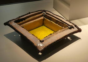 Square bowl with yellow enameled interior