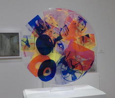 Colorful screenprint on acrylic discs