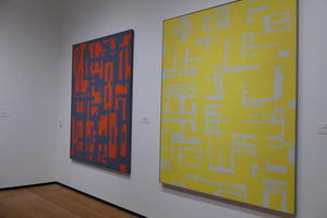 Blue/red and yellow/white abstract paintings