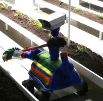 Robot in a muulticolored sweater