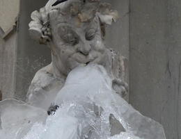 Closeup of head of frozen-over fountain