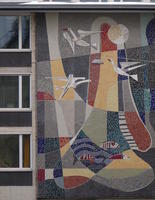 Colorful abstract mosaic with seagulls