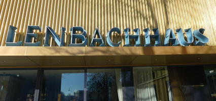 Metal letters atop Lenbachhaus entrance
