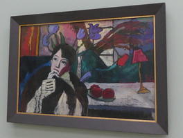 Boy with still life in background