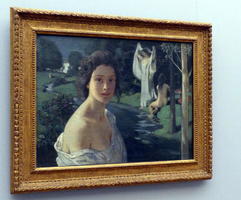 woman in front of river