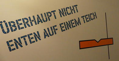 lettering “not at all ducks on a pond”