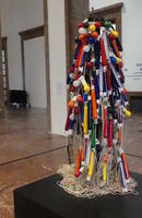 Scul;pture made of multicolored light bulbs