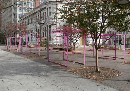 stored pink swing sets
