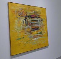 Abstract oil painting w. yellow background
