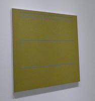 Yellow-green background with three silver horizontal stripes