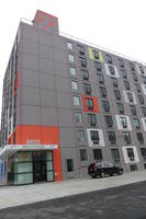 Hotel with multi-colored window frames