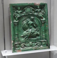 Green stone tile; man and turtle