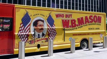 Truck with 1890s style ad for W.B. Mason products