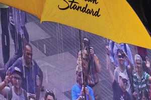 Image of me on a big screen at Herald Square