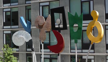 Sculpture: Multicolored abstract shapes