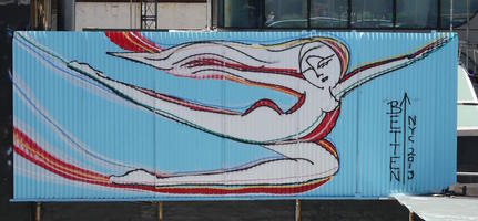 Painting on corrugated steel of dancing woman
