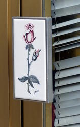 ceramic door handle with painted flower