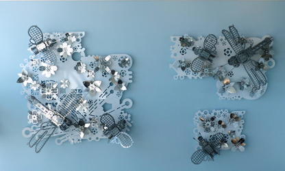 Insects made of metal with grid-like wings