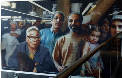 Mosaic of people at airport