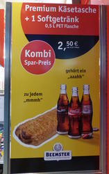 Advert for Coke and cheese pocket.