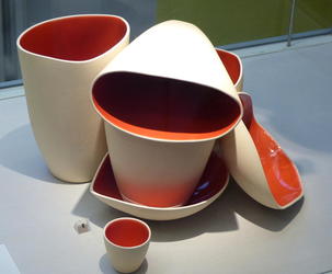 white red dishware