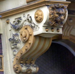 Fancy scrollwork on building