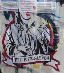 Partially obscured picture of woman with caption “F**k your life”