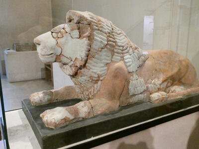 Terra cotta lion, lying down