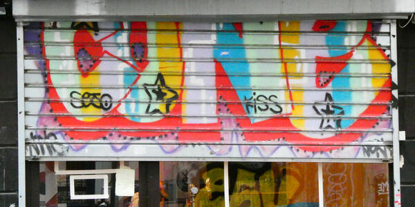 Colorful letters on roll-up steel door