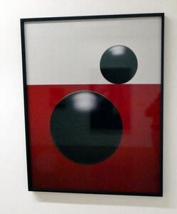 spheres on red and white background