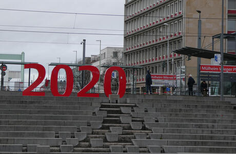 stairway with large sculpture 2020