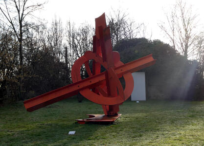 abstract red metal sculpture