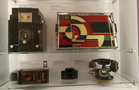 art deco phone radio and tray