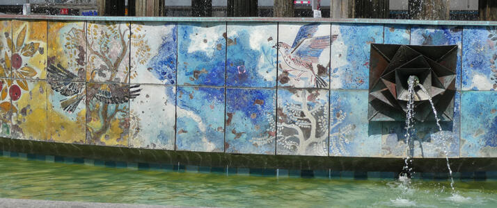 tilework at base of fountain